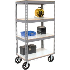 Global Industrial™ Boltless Shelf Truck w/4 Shelves & Rubber Casters 36""L x 24""W x 68""H Gray