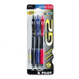 Pilot® G2 Gel Rollerball Pen Retractable Black Blue Red Ink Fine 3/Pack
