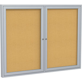 Ghent Enclosed Bulletin Board 2 Door 60""W x 48""H Natural Cork/Silver Frame