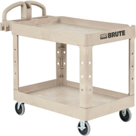 Rubbermaid® Brute Heavy Duty Ergo Handle Utility Cart Lipped Shelf Medium Beige