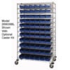 Global Industrial™ Chrome Wire Shelving with 88 4""H Plastic Shelf Bins Blue 60x24x74
