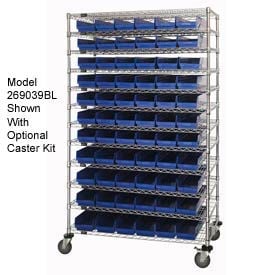 Global Industrial™ Chrome Wire Shelving with 88 4""H Plastic Shelf Bins Blue 60x24x74