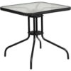 Flash Furniture 28"" Square Tempered Glass Metal Table with Black Rattan Edging