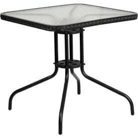 Flash Furniture 28"" Square Tempered Glass Metal Table with Black Rattan Edging