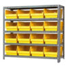 Quantum 1839-208 Steel Shelving With 16 6""H Shelf Bins Yellow 36x18x39-5 Shelves