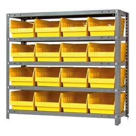Quantum 1839-208 Steel Shelving With 16 6""H Shelf Bins Yellow 36x18x39-5 Shelves