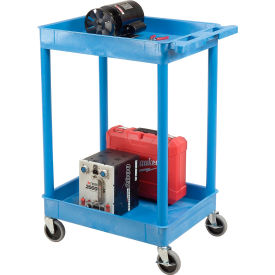 Luxor® BUSTC11BU Blue 2 Shelf Tray Shelf Plastic Cart 24 x 18