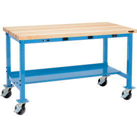 Global Industrial™ Mobile Workbench 72 x 30"" w/Outlets Maple Butcher Block Square Edge Blue