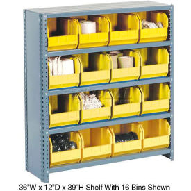 Global Industrial™ Steel Closed Shelving - 12 Yellow Plastic Stacking Bins 5 Shelves - 36x18x39