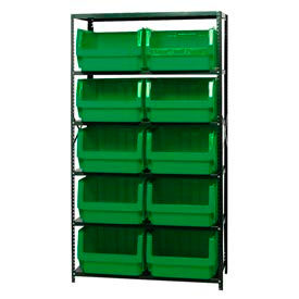 Quantum MSU-543 Steel Shelving With 10 Magnum Giant Hopper Bins Green 18x42x75