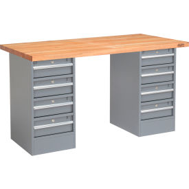 Global Industrial™ 96 x 30 Pedestal Workbench - 8 Drawers Maple Block Square Edge - Gray