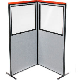 Interion® Deluxe Freestanding 2-Panel Corner Divider w/Partial Window 36-1/4""W x 73-1/2""H Gray