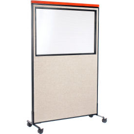 Interion® Mobile Deluxe Office Partition Panel with Partial Window 48-1/4""W x 100-1/2""H Tan