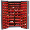 Global Industrial™ Bin Cabinet Deep Door - 132 Red Bins 16Ga. Assembled Cabinet 38 x 24 x 72