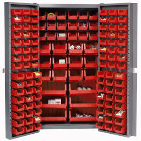 Global Industrial™ Bin Cabinet Deep Door - 132 Red Bins 16Ga. Assembled Cabinet 38 x 24 x 72