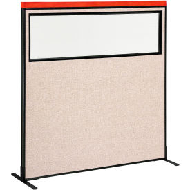Interion® Deluxe Freestanding Office Partition Panel w/Partial Window 60-1/4""W x 61-1/2""H Tan