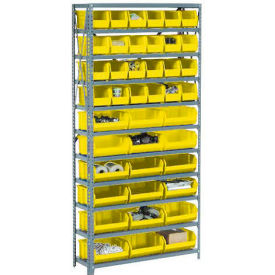 Global Industrial™ Steel Open Shelving - 16 Yellow Plastic Stacking Bins 5 Shelves - 36x12x39