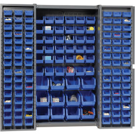 Global Industrial™ Bin Cabinet Deep Door - 144 Blue Bins 16-Gauge Assembled Cabinet 38x24x72