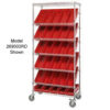 Global Industrial™ Easy Access Slant Shelf Chrome Wire Cart 18 4""H Shelf Bins Red 36Lx18Wx74H