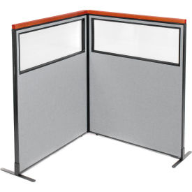 Interion® Deluxe Freestanding 2-Panel Corner Divider w/Partial Window 48-1/4""W x 61-1/2""H Gray