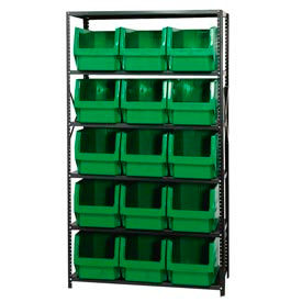 Quantum MSU-533 Steel Shelving With 15 Magnum Giant Hopper Bins Green 18x42x75