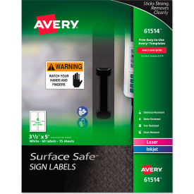 Avery® Surface Safe Sign Labels 3-1/2"" x 5"" White 60/Pack