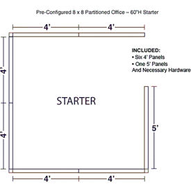 Interion® Pre-Configured Office Cubicle 8'W x 8'D x 60""H Starter Kit Gray