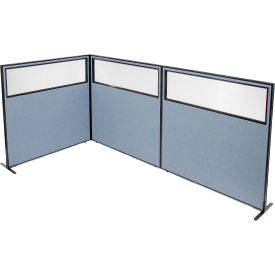 Interion® Freestanding 3-Panel Corner Room Divider w/Partial Window 60-1/4""W x 60""H Panels Blue