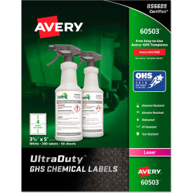 Avery® GHS Chemical Waterproof & UV Resistent Labels Laser 3-1/2"" x 5"" 200/Box