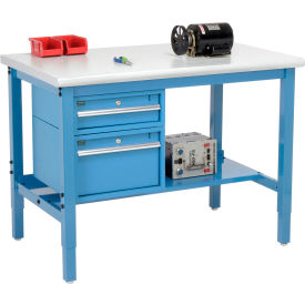 Global Industrial™ 48 x 30 Production Workbench - Laminate Safety Edge - Drawers & Shelf - Blue