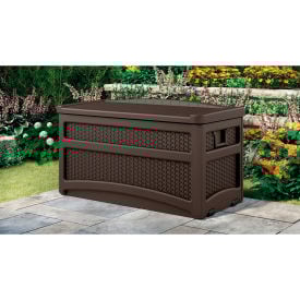 Suncast DBW7500 Outdoor Deck Box with Seat and Rollers 73 Gallon 46""L x 23-5/8""W x 25-1/2""H Mocha