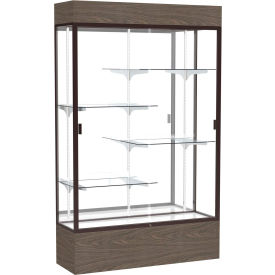 Reliant Lighted Display Case 48""W x 80""H x 16""D Walnut Base Mirror Back Dark Bronze Frame