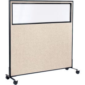 Interion® Mobile Office Partition Panel with Partial Window 60-1/4""W x 63""H Tan