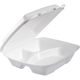 Dart® Foam Container w/ 3 Compartment & Perforated Lid 9-3/8""L x 9""W x 3""H White PK of 200