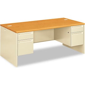 HON® Double Pedestal Desk - 72""W x 36""D x 29-1/2""H - Harvest/Putty - 38000 Series