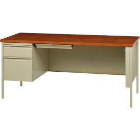 Hirsh Industries® Steel Desk - Single Left Pedestal - 30"" x 66"" - Putty/Oak - HL10000 Series