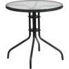 Flash Furniture 28"" Round Tempered Glass Metal Table with Black Rattan Edging