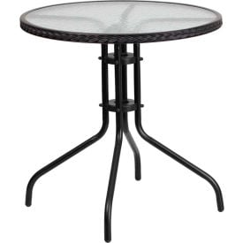 Flash Furniture 28"" Round Tempered Glass Metal Table with Black Rattan Edging