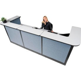 Interion® U-Shaped Electric Reception Station 124""W x 44""D x 46""H Gray Counter Blue Panel