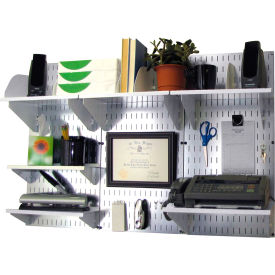 Wall Control Office Wall Mount Desk Storage and Organization Kit Galvanized White 48"" X 32"" X 12""