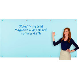 Global Industrial™ Magnetic Glass Dry Erase Board - 96 x 48 - Seafoam
