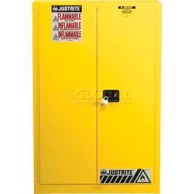 Justrite 60 Gallon 2 Door Self-Close Paint & Ink Cabinet 43""W x 18""D x 65""H Yellow