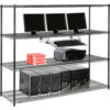 Nexel™ 4-Shelf Wire Computer LAN Workstation with Keyboard Tray 72""W x 24""D x 63""H Black