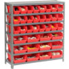 Global Industrial™ Steel Shelving with Total 36 4""H Plastic Shelf Bins Red 36x12x39-7 Shelves