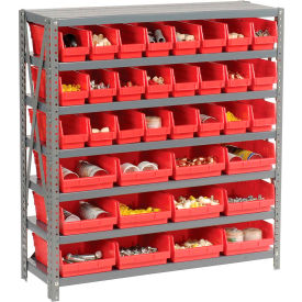 Global Industrial™ Steel Shelving with Total 36 4""H Plastic Shelf Bins Red 36x12x39-7 Shelves