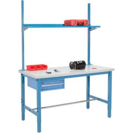 Global Industrial™ 96x36 Production Workbench ESD Square Edge  - Drawer Upright & Shelf - Blue