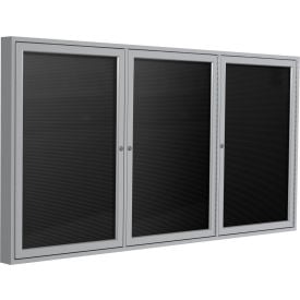 Ghent Enclosed Letter Board - Outdoor / Indoor - 3 Door - Black Flannel w/Silver Frame - 36"" x 72""