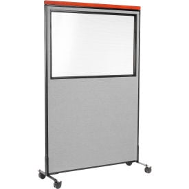 Interion® Mobile Deluxe Office Partition Panel with Partial Window 48-1/4""W x 100-1/2""H Gray