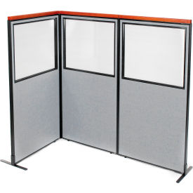 Interion® Deluxe Freestanding 3-Panel Corner Divider w/Partial Window 36-1/4""W x 73-1/2""H Gray