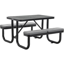 Global Industrial™ 4' Rectangular Picnic Table w/ Seat Cushions Expanded Metal Black